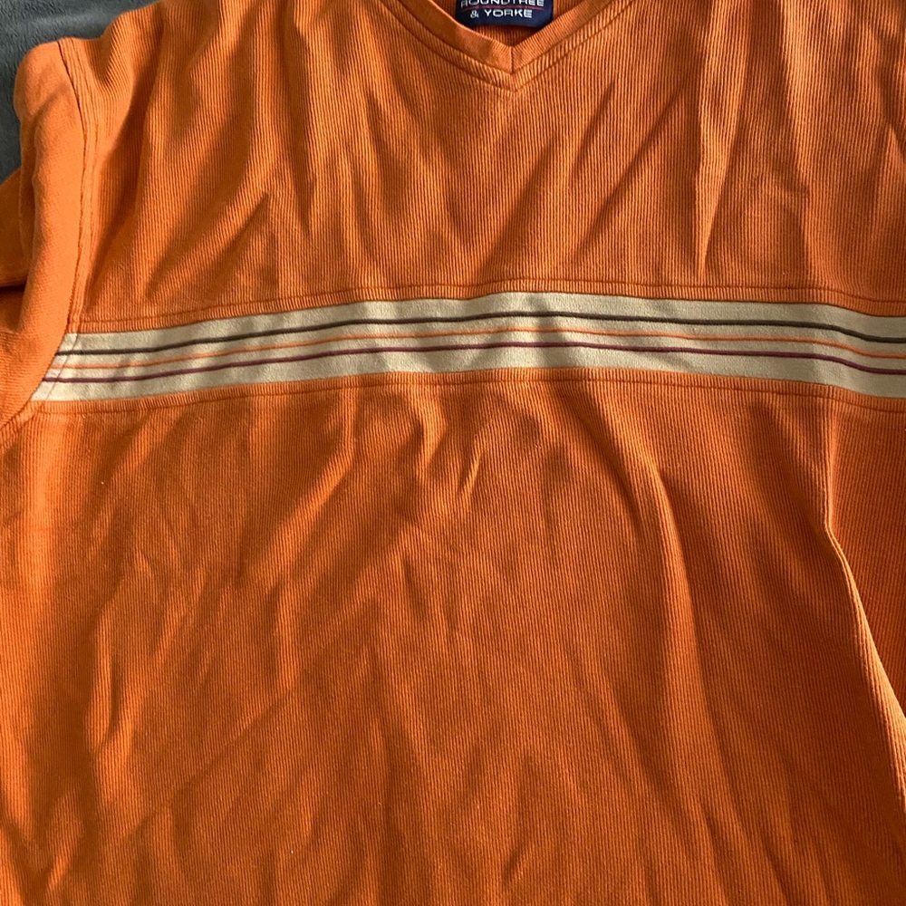 Roundtree & Yorke Orange Sweatshirt with Cream Stripe